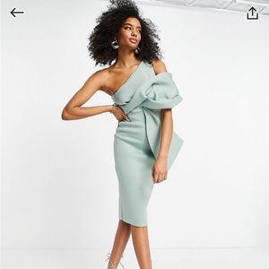ASOS peekaboo shoulder tuck MIDI pencil dress with slit at the back